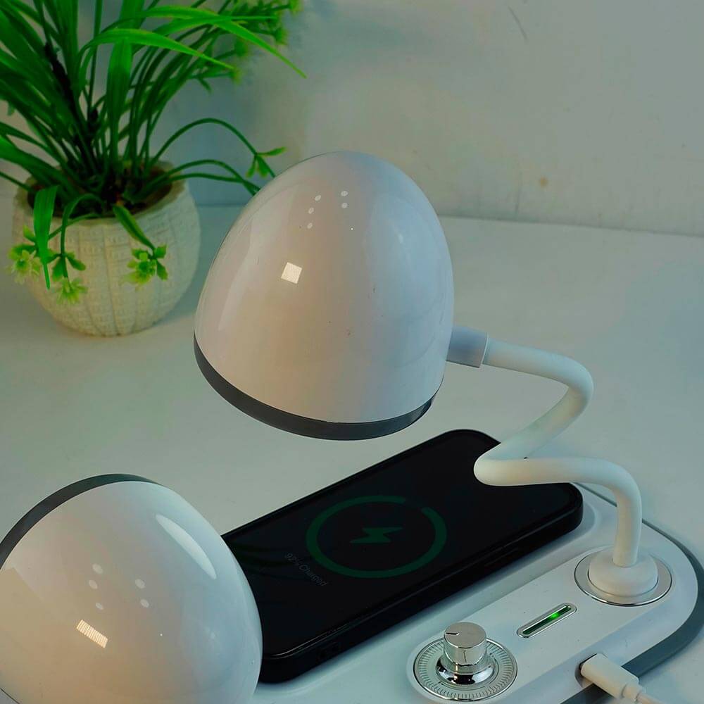 3-in-1 Wireless Charging Station with Adjustable Lamp & Alarm Clock