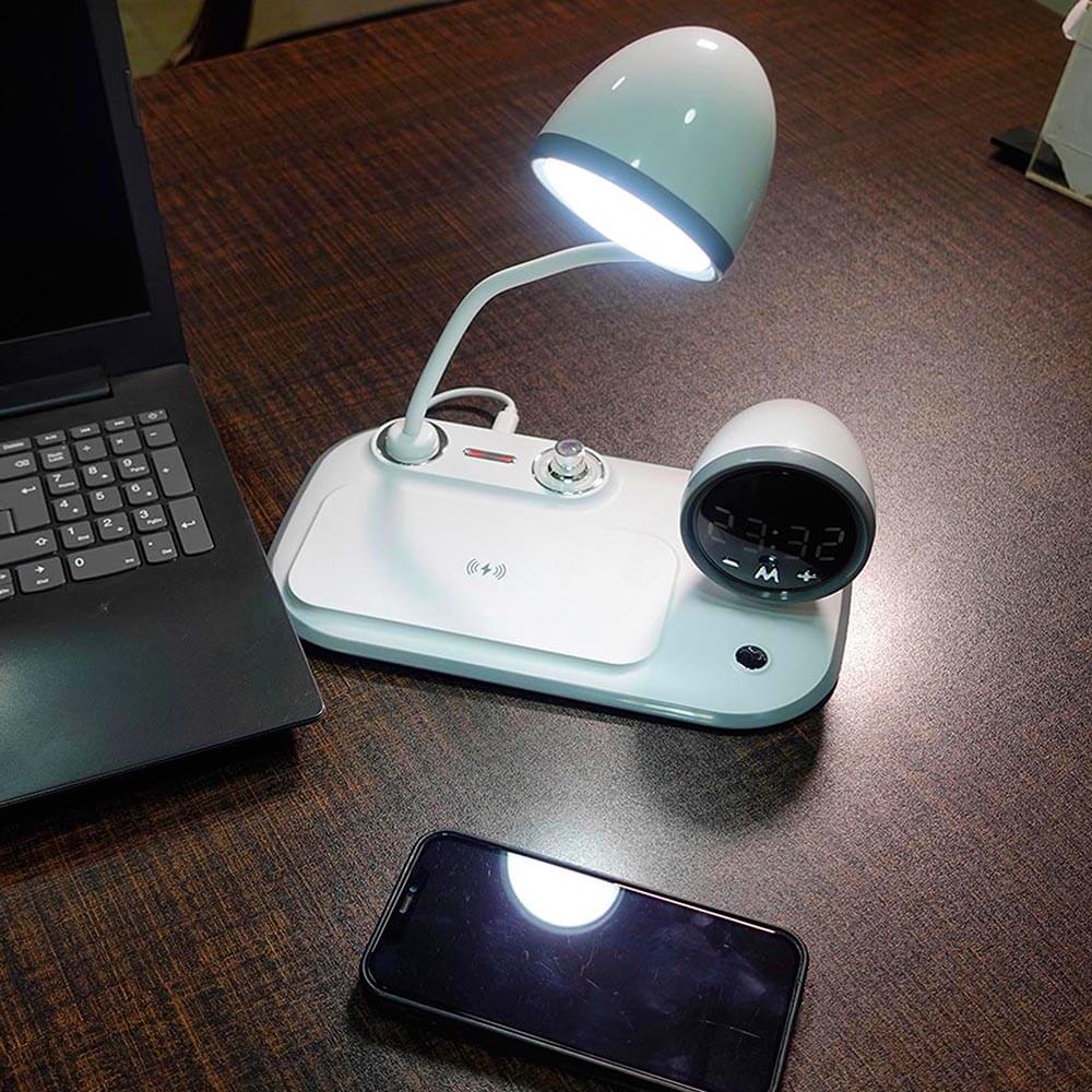3-in-1 Wireless Charging Station with Adjustable Lamp & Alarm Clock
