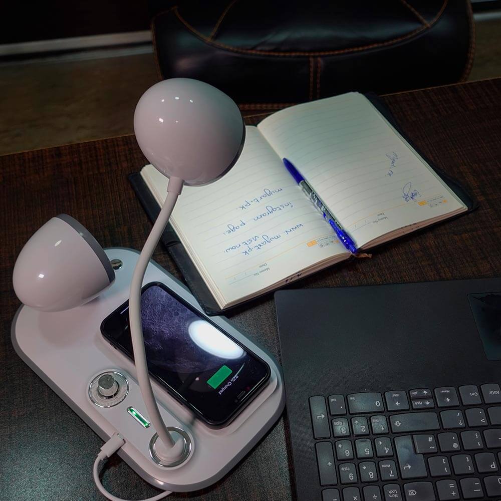 3-in-1 Wireless Charging Station with Adjustable Lamp & Alarm Clock