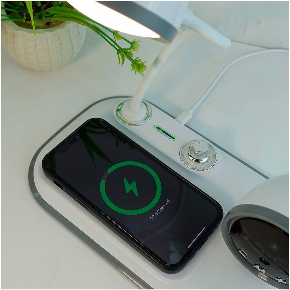 3-in-1 Wireless Charging Station with Adjustable Lamp & Alarm Clock