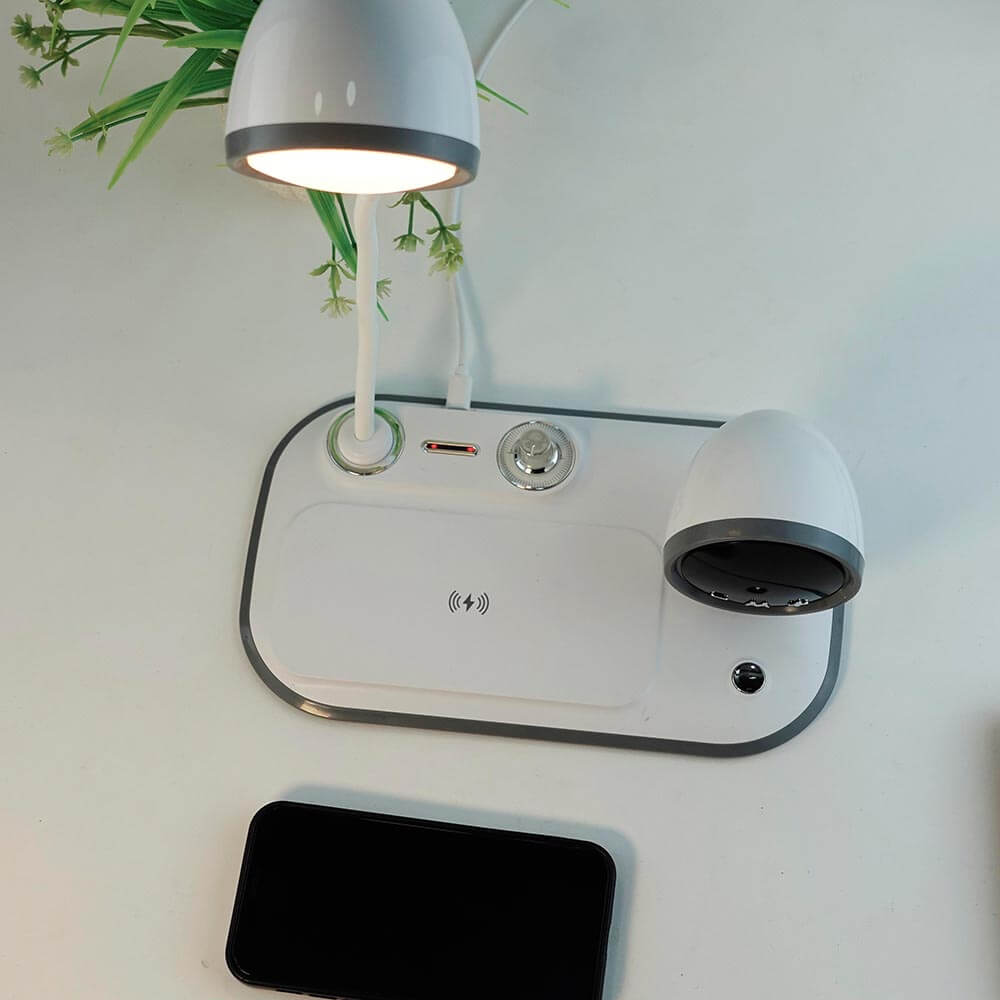 3-in-1 Wireless Charging Station with Adjustable Lamp & Alarm Clock