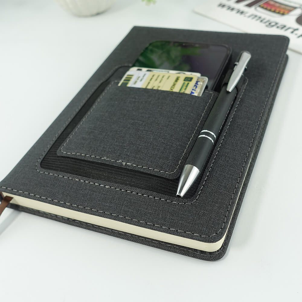 Premium Fabric Diary with Mobile Dual Pockets & Pen Holder