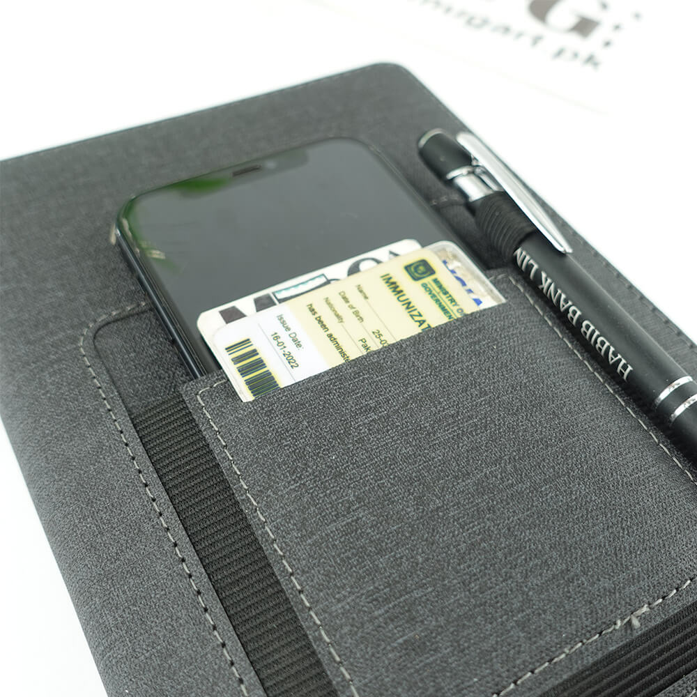 Premium Fabric Diary with Mobile Dual Pockets & Pen Holder