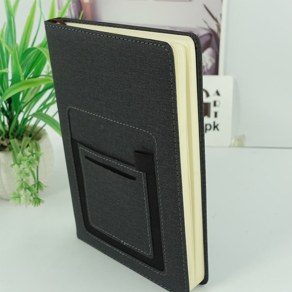 Premium Fabric Diary with Mobile Dual Pockets & Pen Holder