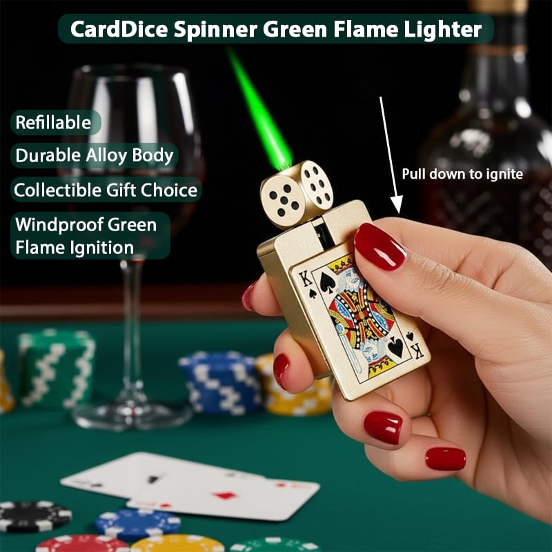 🔥🎲 CardDice Spinner Green Flame Lighter 🎲🔥