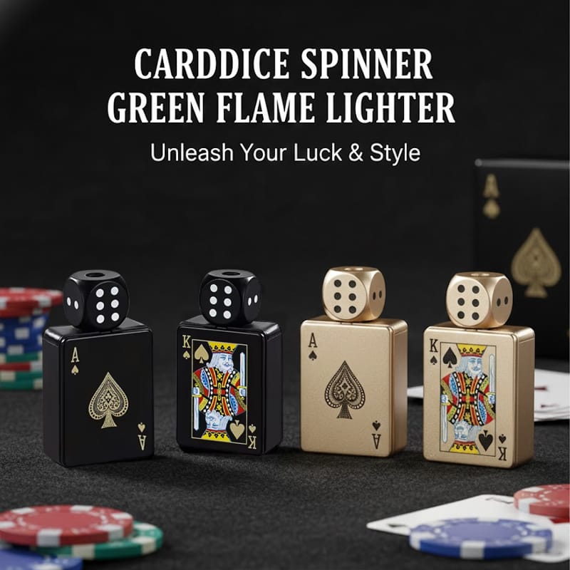 🔥🎲 CardDice Spinner Green Flame Lighter 🎲🔥